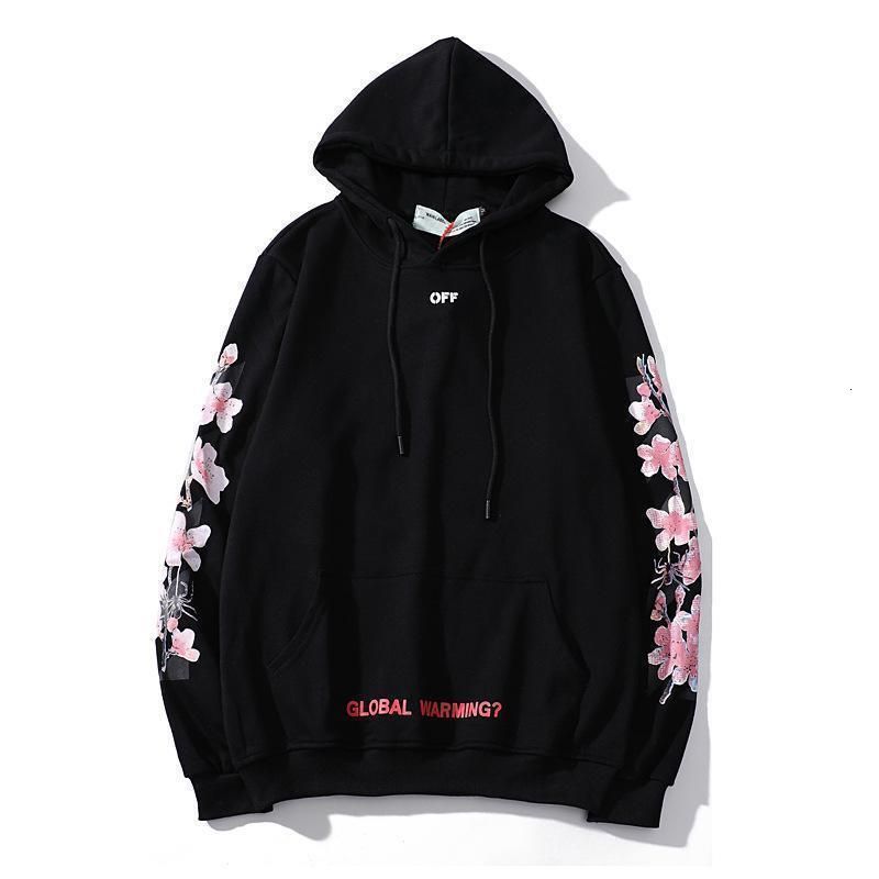 2021 2019Pullover Hoodies Black Cherry Blossoms Printed Mark Hooded