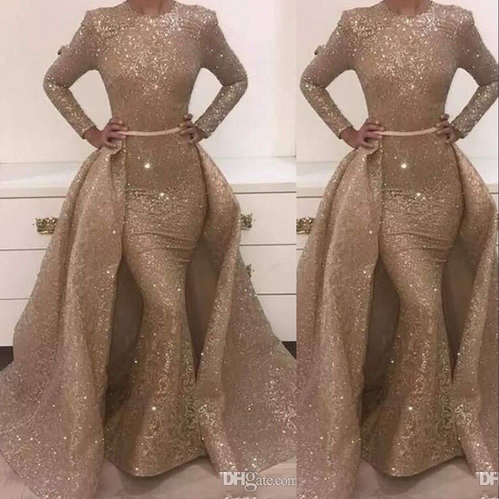 long sleeve gold formal dress