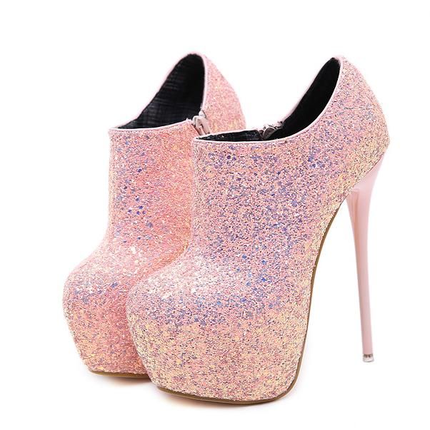 16 cm rosa ultra tacones altos lentejuelas purpurina vestido de gala zapatos de plataforma tobillo