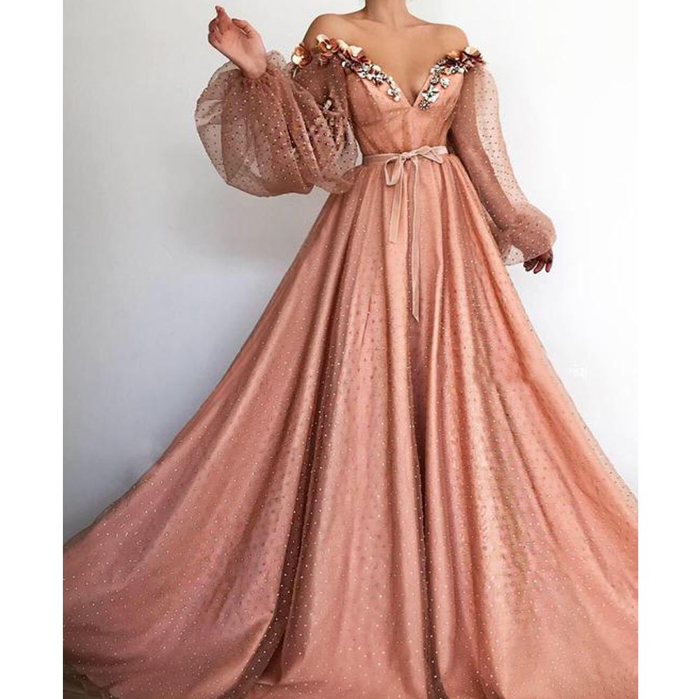 Vestido de noche primavera Joya Perlas Falta largo tul - vsun.es