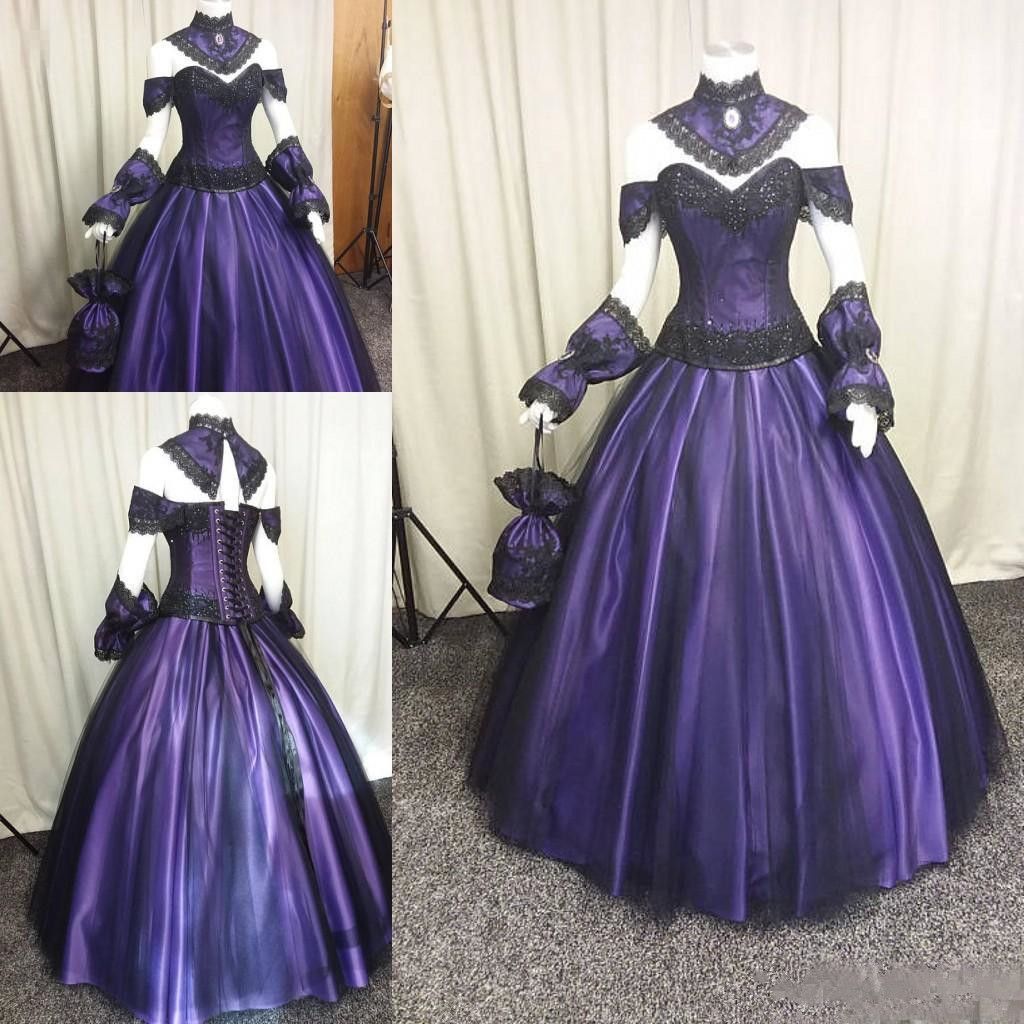 Black Purple Gothic Wedding Dresses 2020 Plus Size