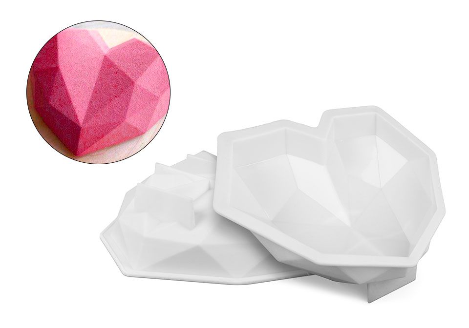 rosa 6-Cavity 3D Love Heart Diamond en forma de molde de silicona para hornear Moldes Mousse Pastelería Herramientas Bandeja hecha a mano Herramienta de bricolaje