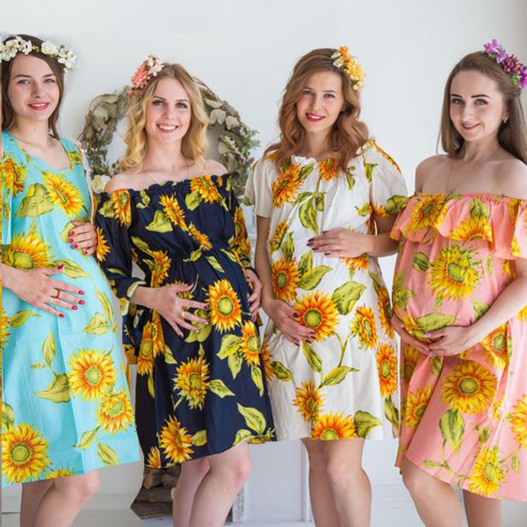 Women Maternity Mini Dress Sunflower Print Breastfeeding Dress Pregnancy Swing Dress with Belt Maternity Length Dress Clothes