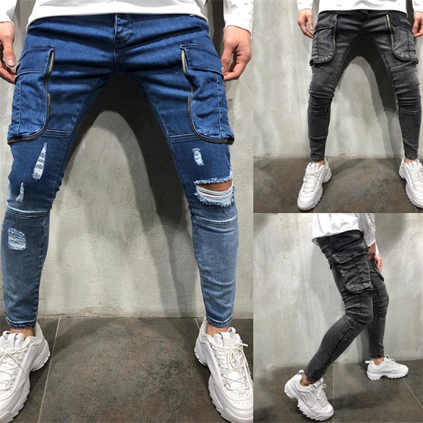 Stacked Designer Mens Jeans Harajuku Holes Washed Mid Waist Slim Jeans ...