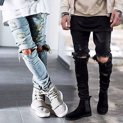 2021 Mens Ripped Skinny Straight Slim 