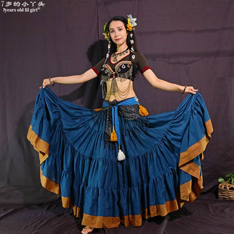 Faldas danza del vientre tribales ATS Rendimiento Algodón Ropa flamenca Algodón Falda larga completa Circel