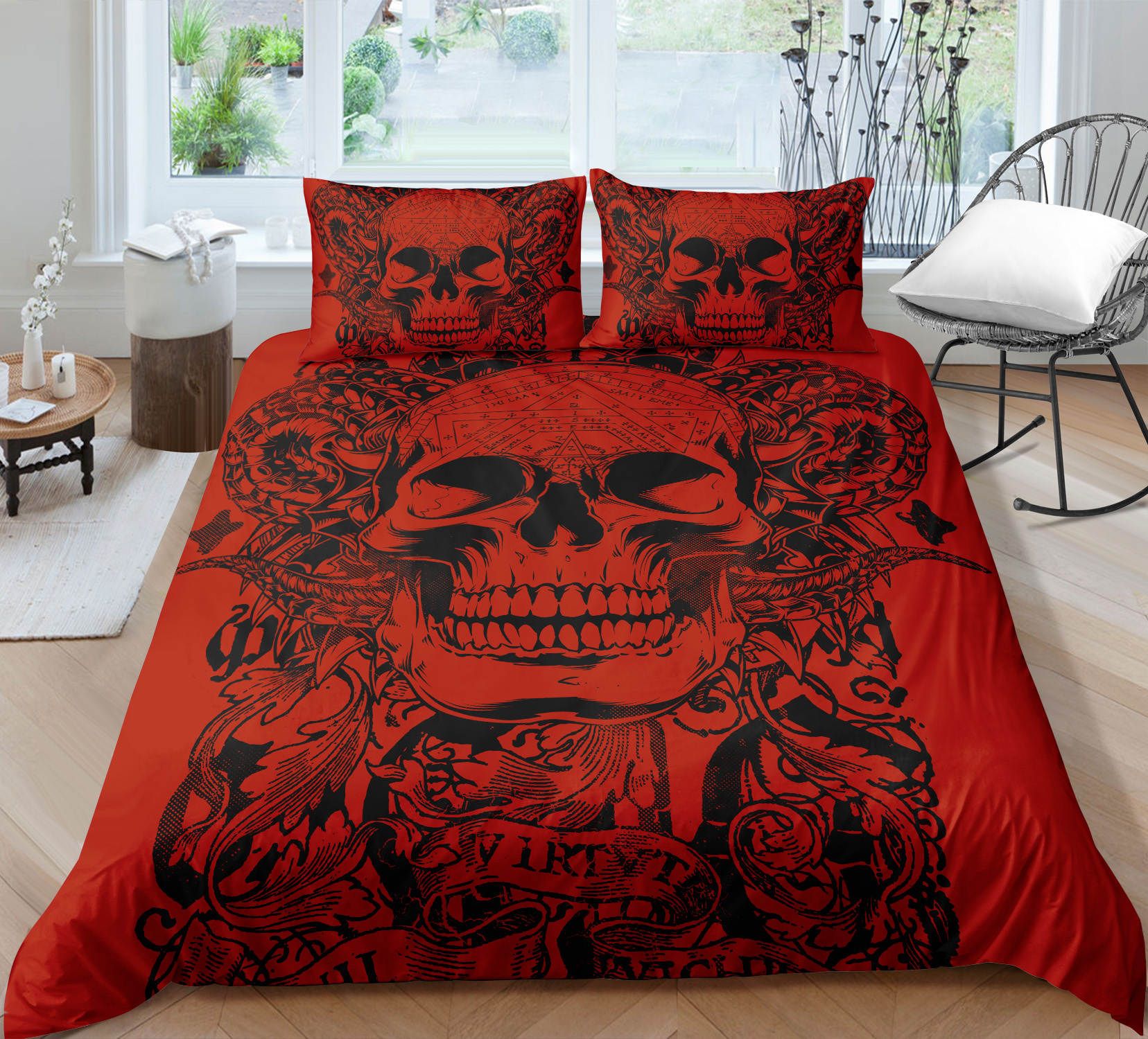 Red Skull Bedding Set King Size Popular, Skull King Size Duvet Cover