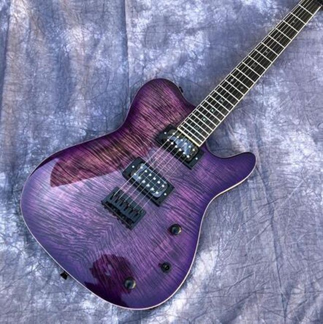 Purple Flame Maple Top TL Electric Guitar ,Abalone Dots Inlays Rosewood