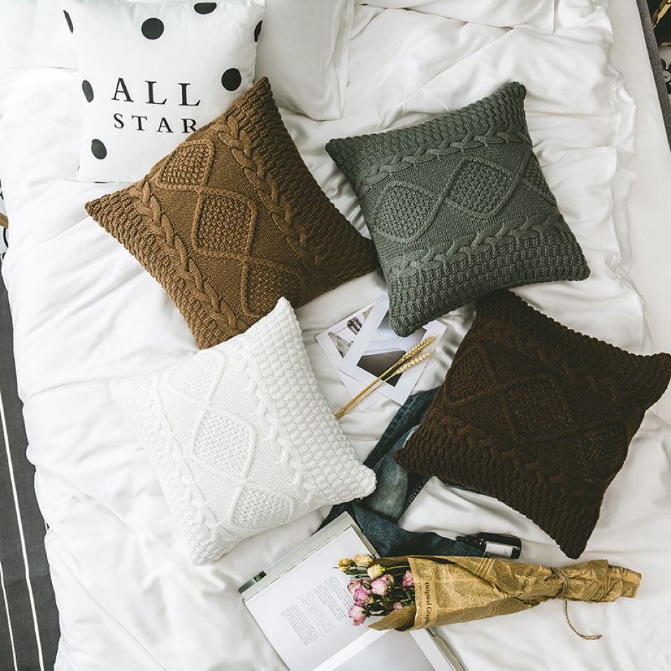 45 45cm Solid Color Crochet Knitting Pillowcase Sofa Jacquard