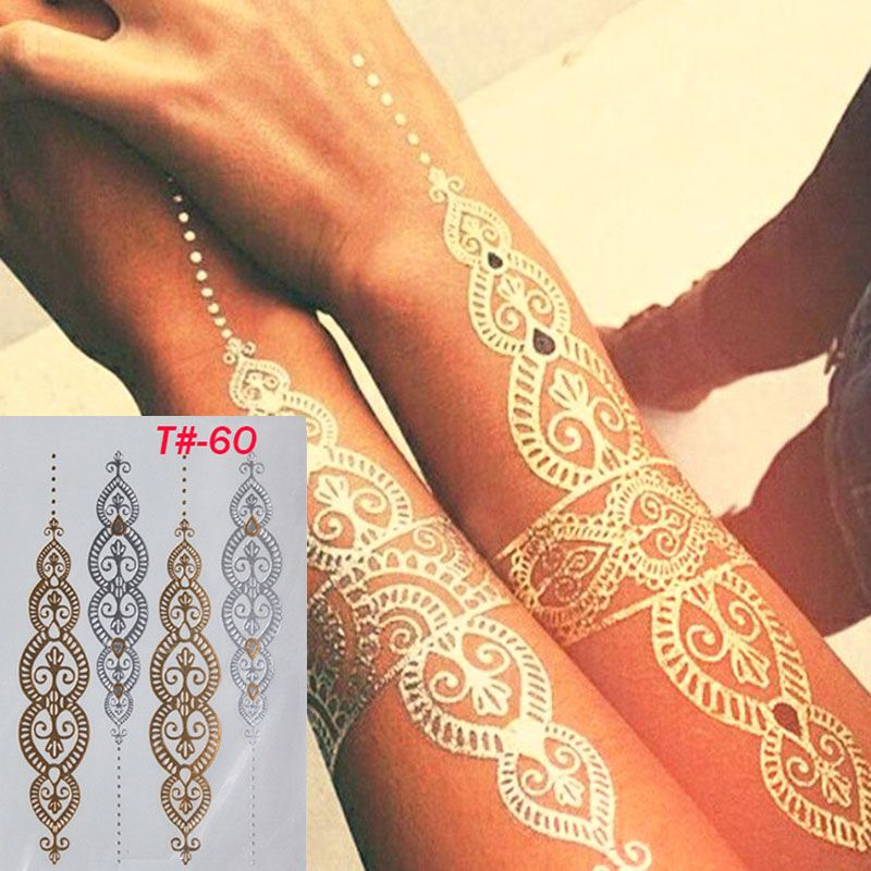 DIY Mode Grote Tijdelijke Tatoeages Glitter Gouden Tattoo Stickers Sexy Body Beauty Armband Tatoo Hot