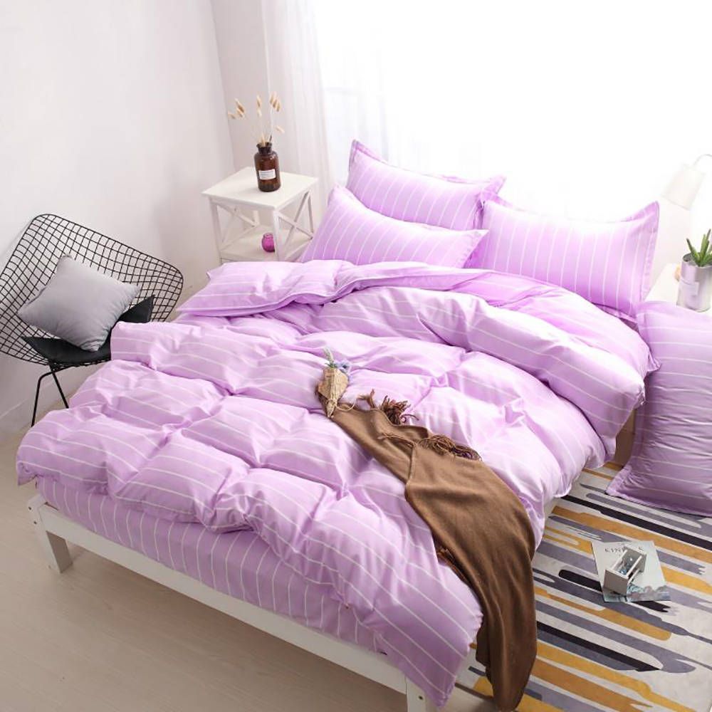 Stripes Bedding Set Queen Size Simple Fashionable Purple Duvet