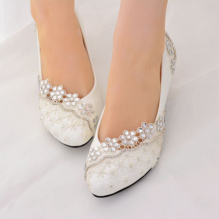 Handmade White Wedding Shoes 2020 Lace 