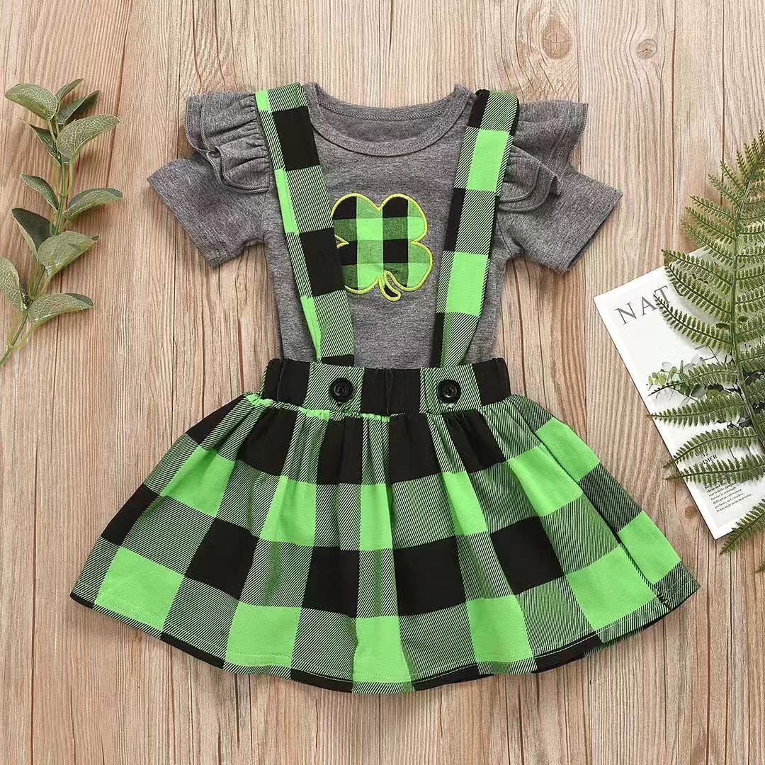 USA STOCK Baby Girls St.Patrick/'s Day Clothes Tops+Suspender Skirt 2Pcs Outfits