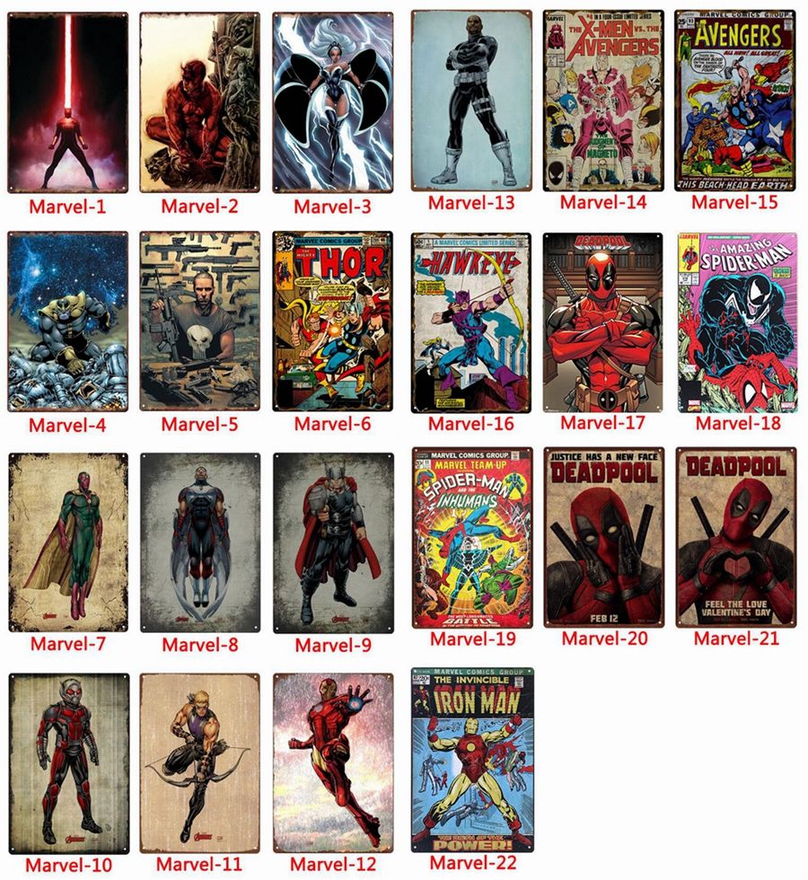 Satin Al Super Kahraman Retro Tabela Wolverine Kaptan Amerika