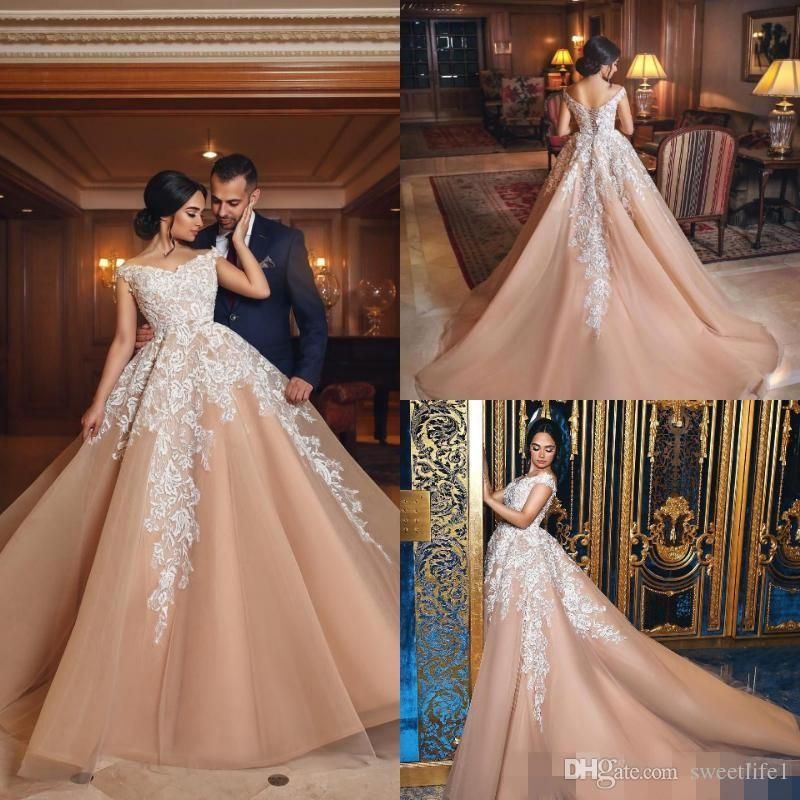 Discount Elegant Arabic Wedding Dresses Sexy Off The Shoulder Appliques
