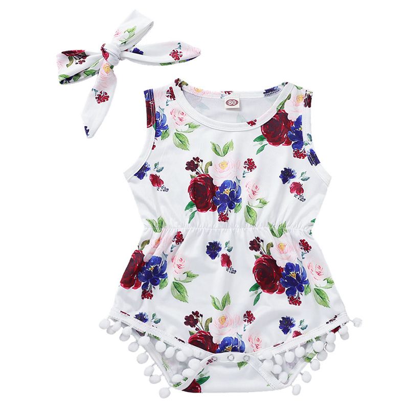 21 Infant Sleeveless Round Neck Floral Print Romper Hair Band Set Baby Tassel Jumpsuit And Headband Suit Girl Cotton Clothes One Piece Zht 359 From Sophie0106 23 91 Dhgate Com