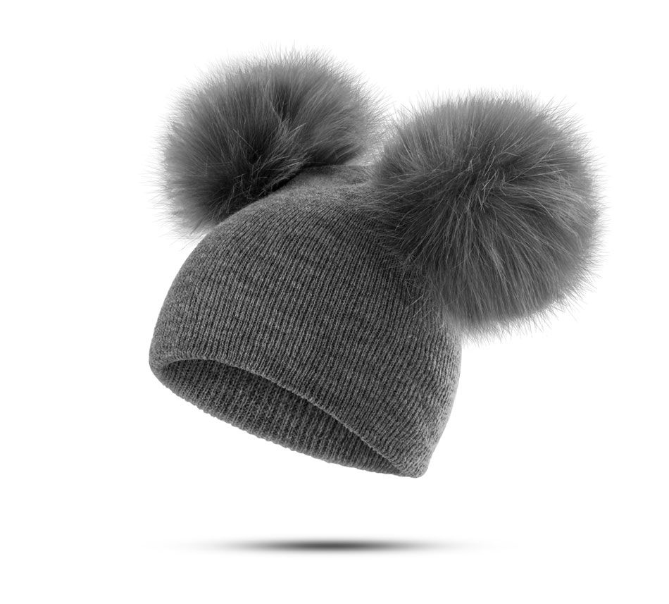 black double pom pom hat