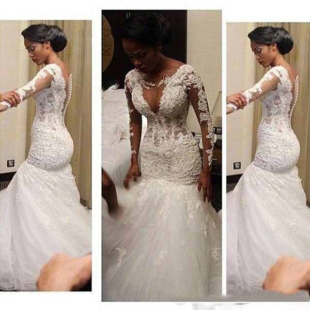 Acheter 2019 Nouvelle Dentelle Robes De Mariée Sirène Pure Cou Manches Longues Robe De Mariée Tulle Balayage Train Sud Africaine Robe De Mariée Pas