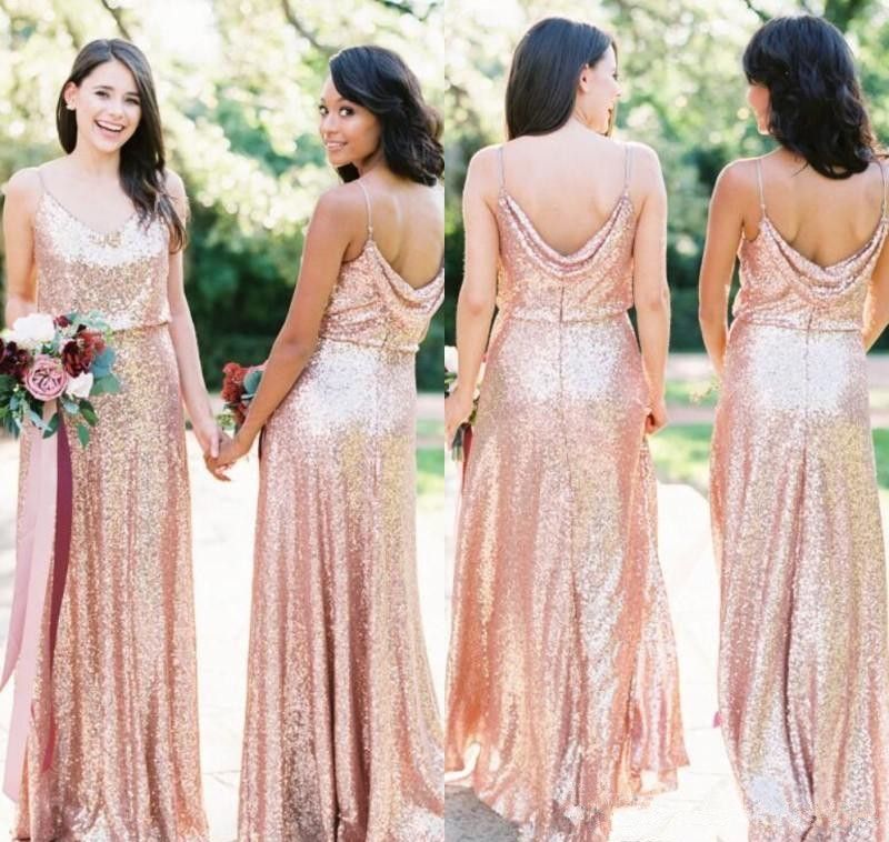 Racionalización locutor Cantina Boho Rose Gold Vestido largo para dama de honor 2019 Lentejuelas Verano  Jardín del país Fiesta