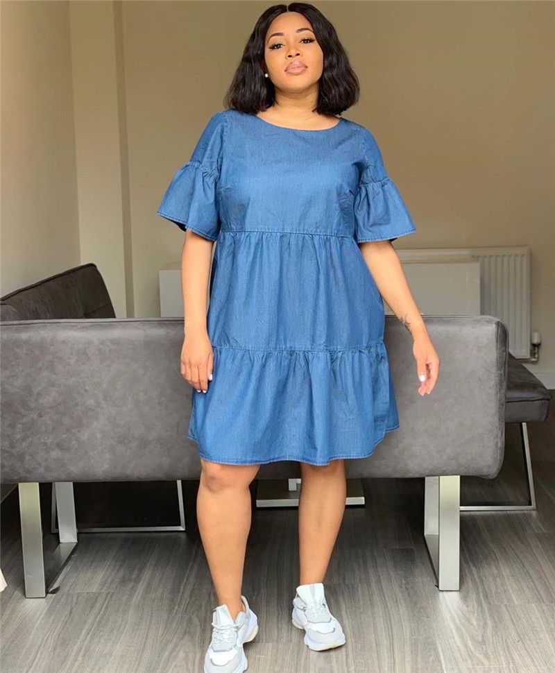 2019 diseñador de la mujer del vestido del verano azul del estilo del equipo de