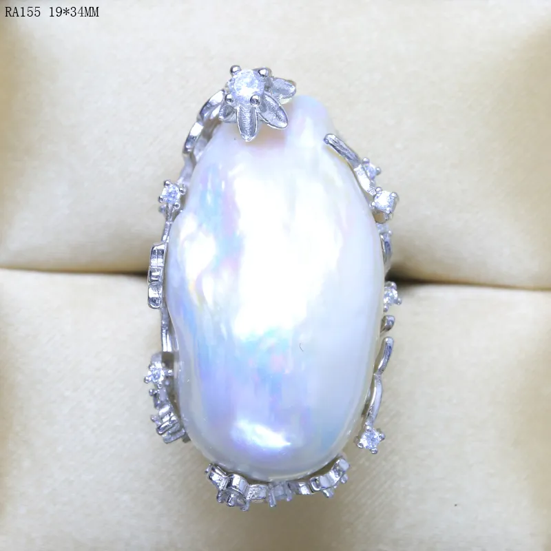 Bague Perle Baroque Ouverte Et Réglable - Bijou Statement En Alliage Doré, Style Boho/Vintage, Cadeau Femme