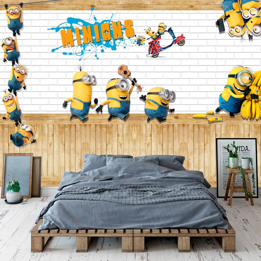 Custom Minions Wallpaper Boys Kids Girls Bedroom Funny 3D Cartoon photo wallpaper Waterproof Murals Sitting room Custom Minions Wallpaper Boys Kids Girls Bedroom Funny 3D Cartoon photo wallpaper Waterproof Murals Sitting room