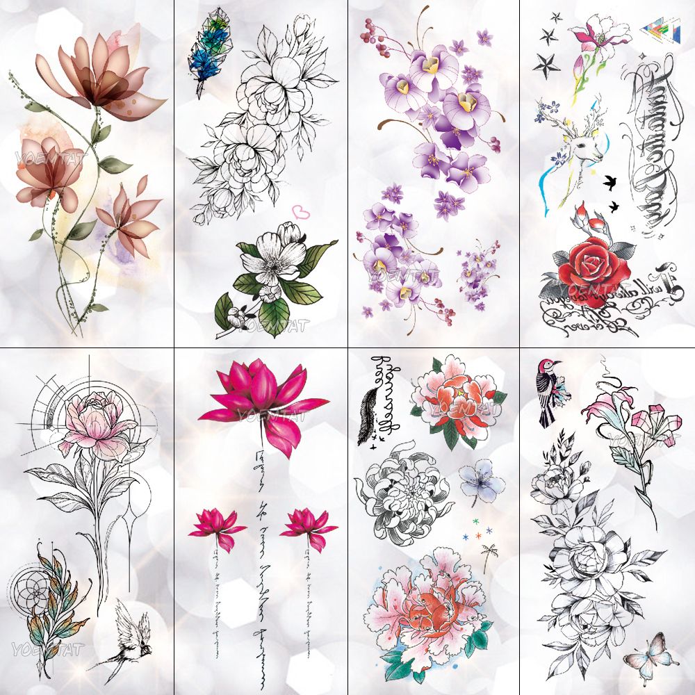 Lotus Peony Rose Flores Impermeable Tatuaje Temporal Etiqueta Minimalista Flash Tatuajes Body Art Fake Brazo Tatoo Lotus Peony Rose Flores Impermeable Tatuaje Temporal Etiqueta Minimalista Flash Tatuajes Body Art Fake Brazo Tatoo