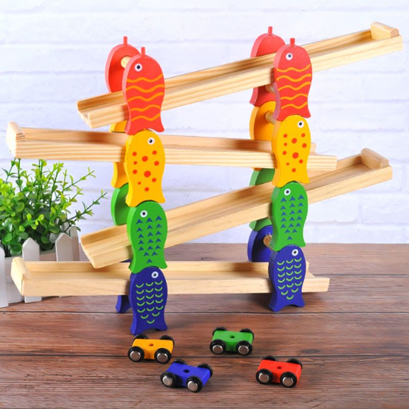 wooden car slide toy