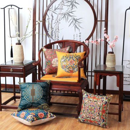 New Chinese Style Cushion Cover Sofa Vintage Backrest Bed Headrest