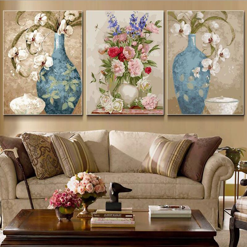 3 Pcs Set Vintage Flower Diy By Numbers Kits Acrylic Paint On Canvas Handpainted Oil Painting For Wall Artwork J190707