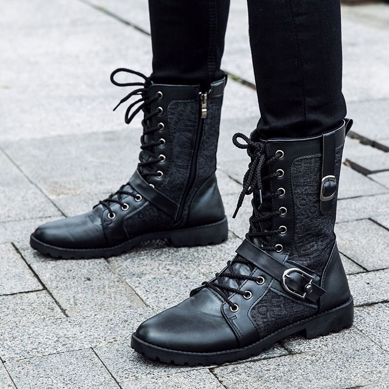 Autumn Winter Punk Martin Boots Men Fashion PU Leather Motorcycle Black Vintage Boots Autumn Winter Punk Martin Boots Men Fashion PU Leather Motorcycle Black Vintage Boots