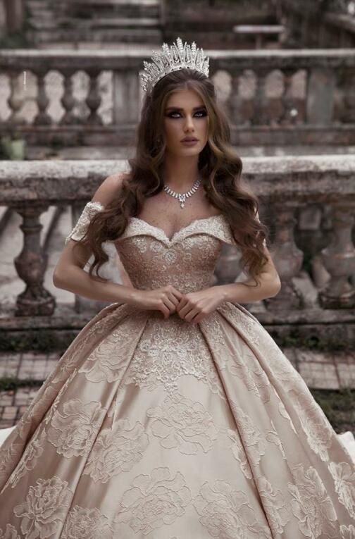 Off Shoulder Ball Gown Flower Lace Wedding Dresses 2019 Princess