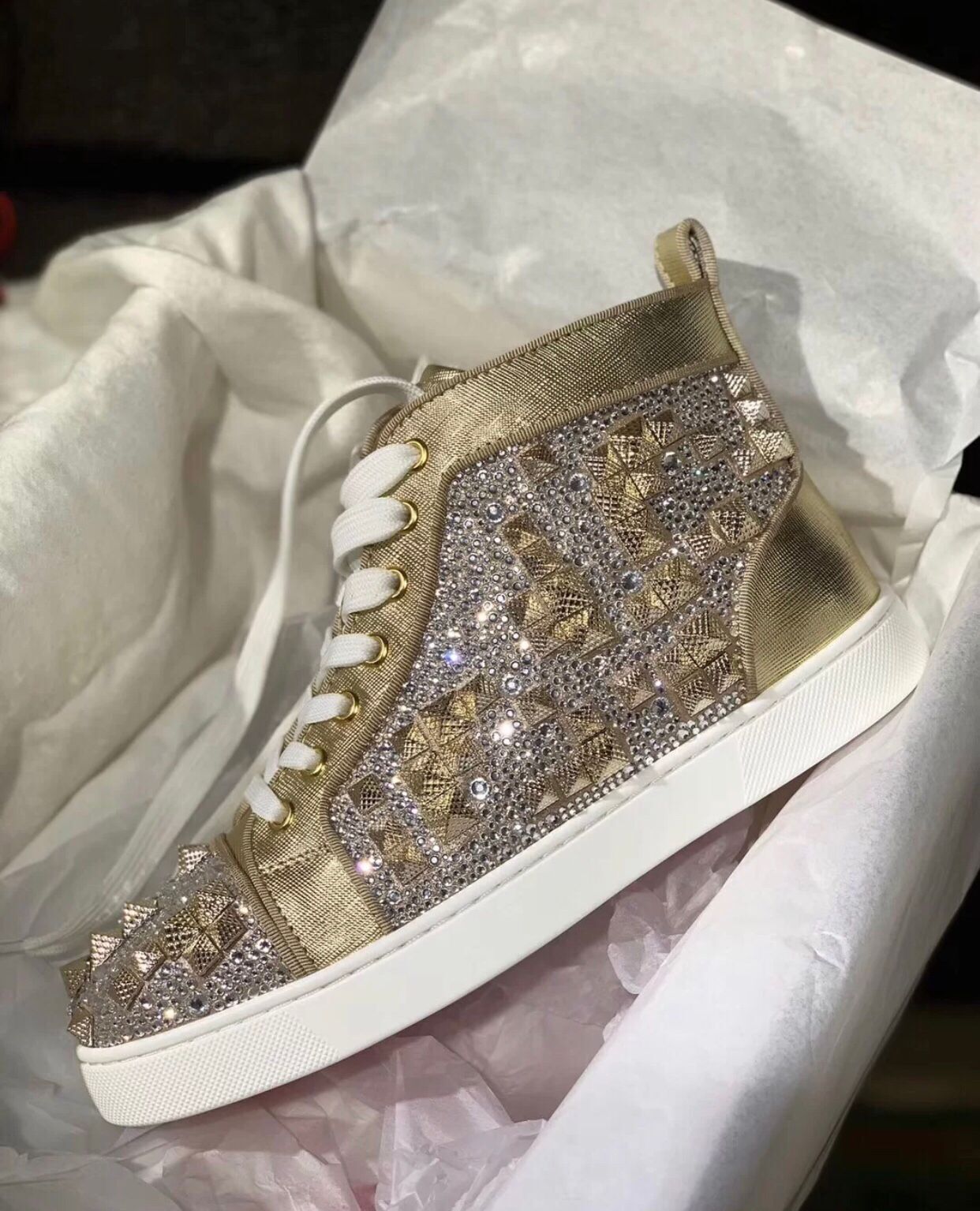 gold designer trainers