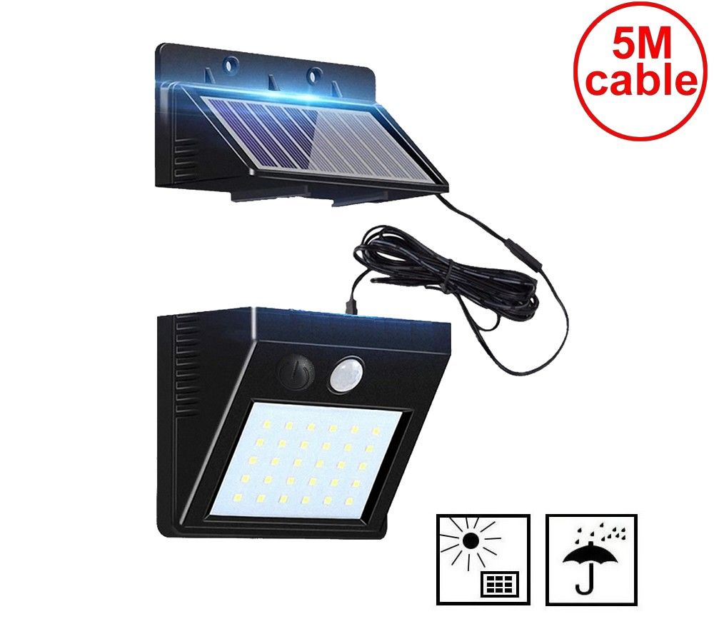 compre 30 led 500lm 5m cable luz solar panel de montaje dividido lampara solar jardin patio garaje patio linterna cubierta de seguridad valla calle
