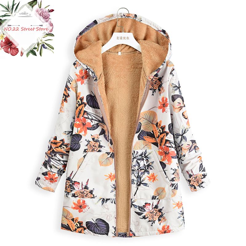 Green-2,L HGWXX7 Womens Winter Warm Vintage Floral Print Oversize Hooded Loose Outwear Coats with Pockets
