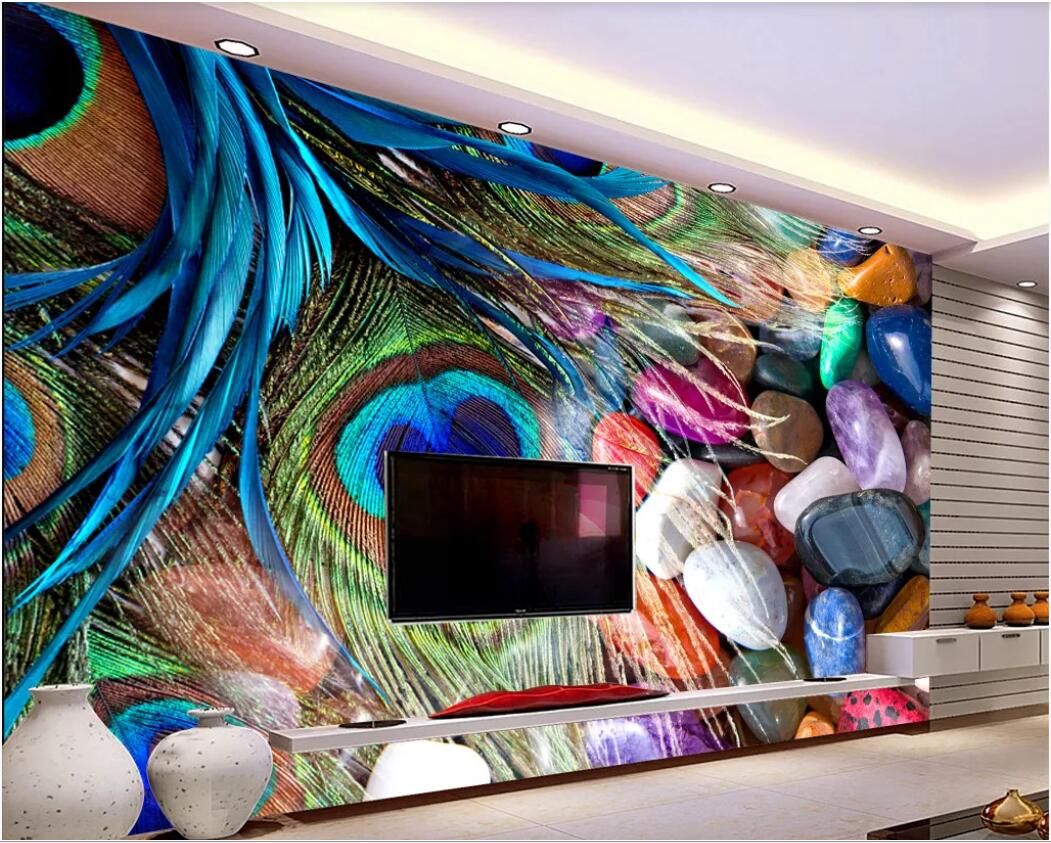 3d Room Wallpaper Custom Photo Mural Beautiful Feather Color Stone TV Background Wall Wall Art ...