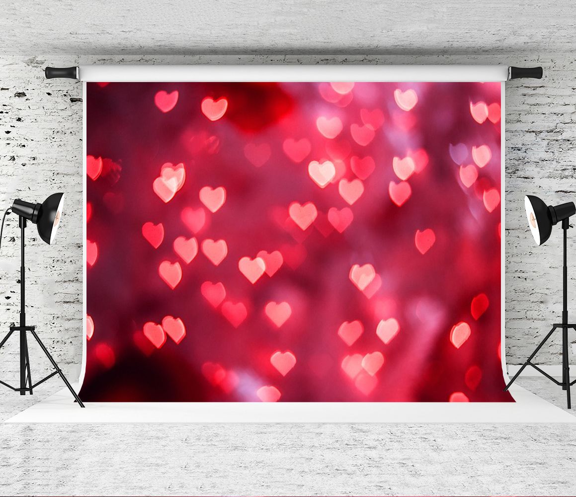 7x5FT Valentins Day Photography Backdrop Red Hearts Glitter Abstract Background with Grunge Texture Heart Photo Background Lovers Adults Portraits Backdrop 