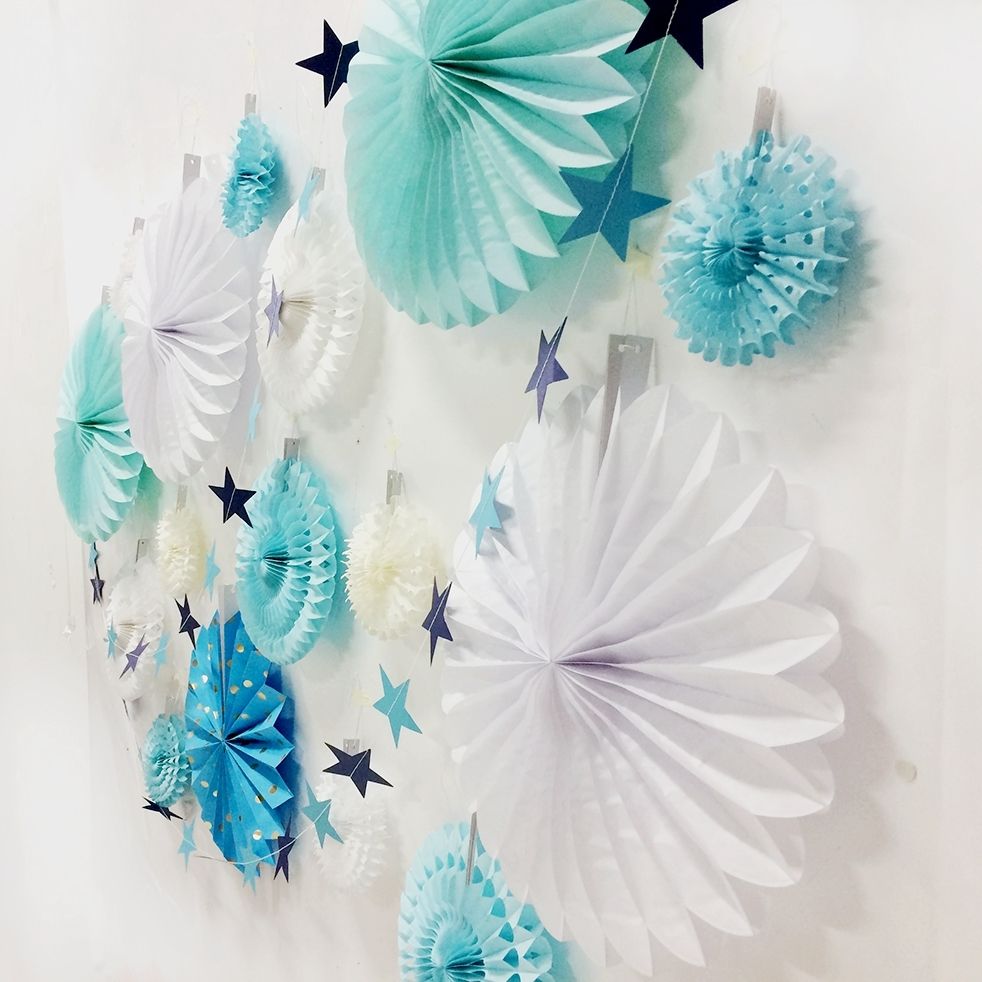 Set Of 17 Paper Party Decorations Blue Amp White Assorted Pinwheels Star Garland Paper Fans Birthday Wedding Setting Supplies Birthday Items Birthday Items For Kids From Totwo10 11 99 Dhgate Com