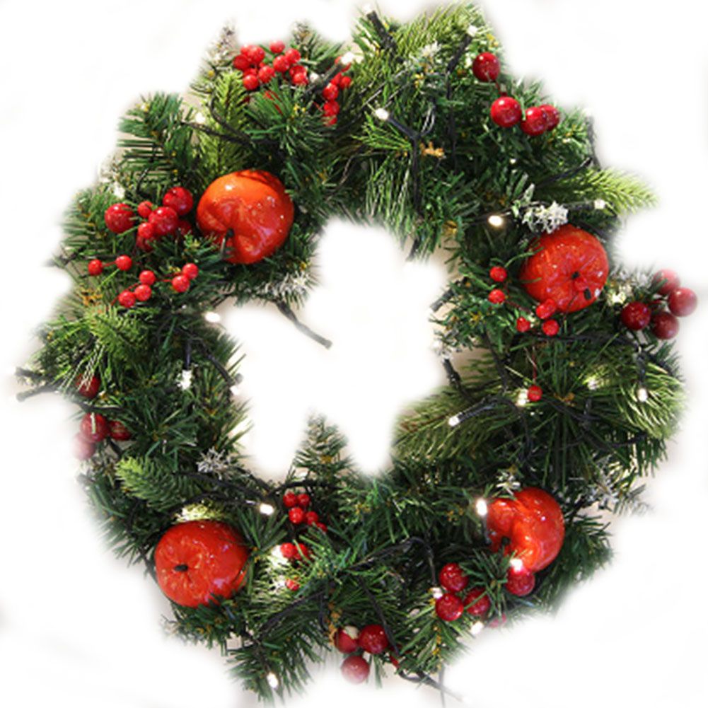 Christmas Green Garland Red Gold Balls Lights Ornaments Xmas