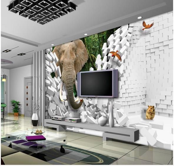 코끼리 3D 크리 에이 티브 벽돌 벽 공간 장식 TV 배경 벽