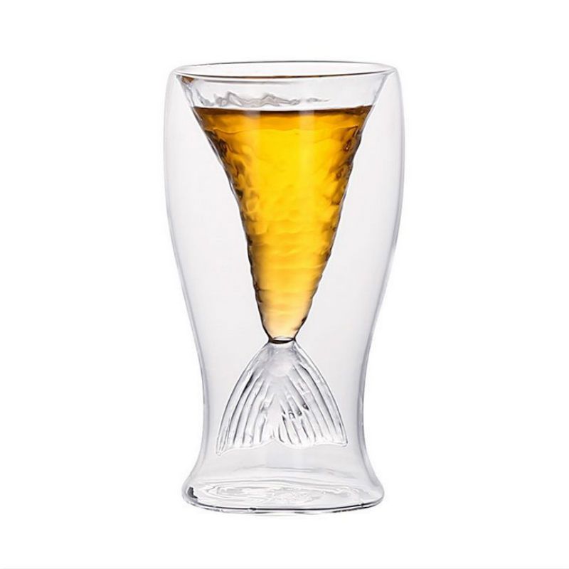 POMU Crystal Mermaid Tail Cup Transparent Glass Fish Tail Practical Creative Wine Cup Heat-resisting Glass Bar Cups,Transparent 