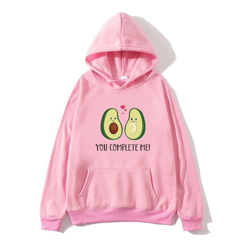Moda coreana Mujeres con capucha Invierno Kawaii Aguacate Vegan Historieta Sudaderas Pareja Hoodie Negro Top