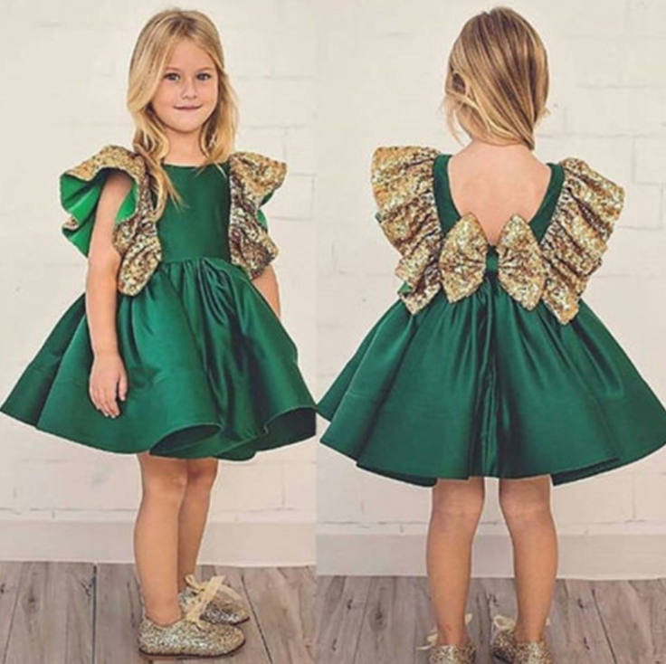Compra Vestidos De Niña Emeralda Verde Rodilla Longitud Dorado Lentejuelas  Bebé Niñas Princesa Vestido Niños Niños Ropa Con Arco Barato | Entrega  Rápida Y Calidad | Es.Dhgate