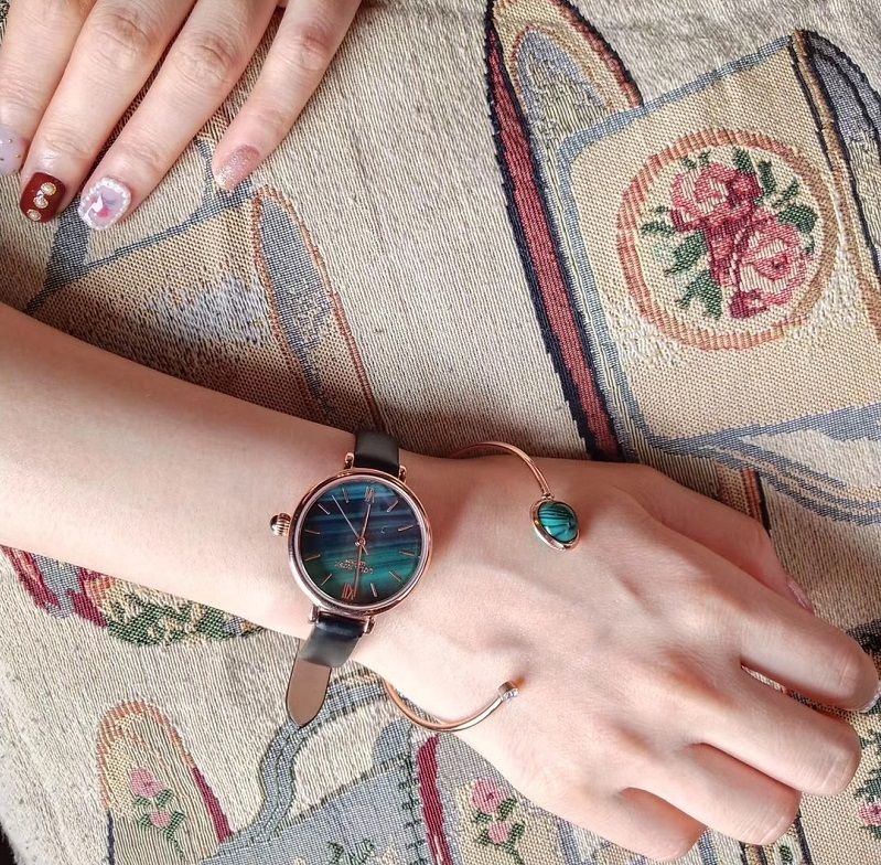 Cuero de de Lola Rose Mujeres Ronda Verde relojes de cuarzo reloj de pulsera de