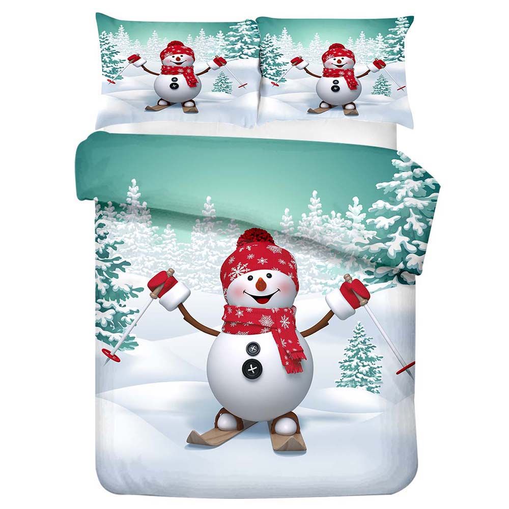 Snowman Bedding Set Christmas Cartoon Cute Snowflake Duvet Cover