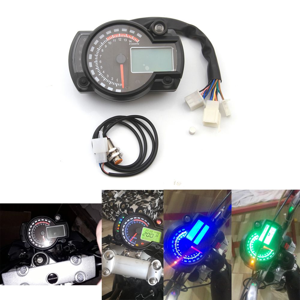 Universal 7 Colors 15000 RPM Motorcycle LCD Digital Speedometer Tachometer Gauge