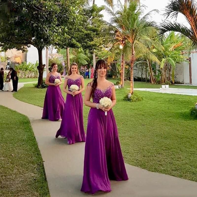 Compra Chispa Púrpura De Las Lentejuelas Larga Moldeada Criada Del Vestido  Atractivo Sin Respaldo Piso Longitud Dama De Honor Dreses Una Línea De  Vestidos De Boda De La Gasa De Los Huéspedes