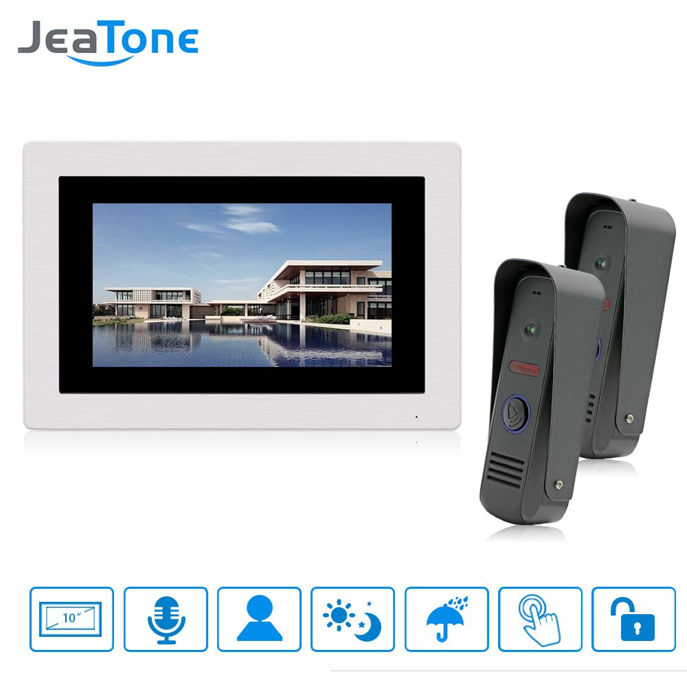 Jeatone 7 Touch Screen Wired Video Door Phone Intercom Monitoring System Intercom Home Security System 2 Cameras With 1 Monitor Front Door Cameras