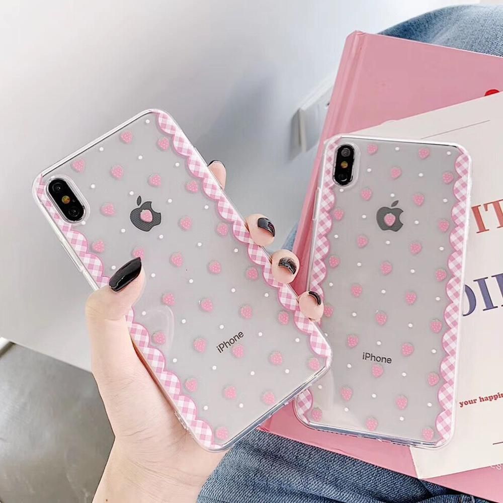 Cute Pink Strawberry Phone Cases For IPhone XR XS Max For IPhone 6 6S 7