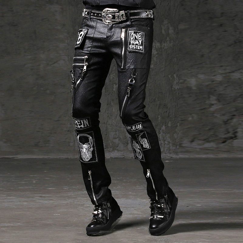 Compra Para Hombre De La Cremallera Del Cráneo Del Punk Rock Flaco  Pantalones Del Lápiz De Harajuku Moda Hip Hop Punk Pantalones Barato |  Entrega Rápida Y Calidad | Es.Dhgate